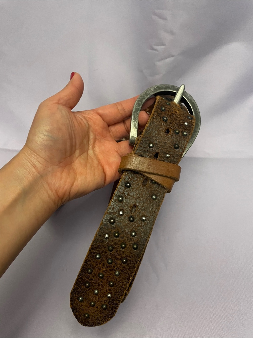 Aquara Handcrafted Italian Studded 
Leather Belt MSRP $250 size L - Picture 2 of 5